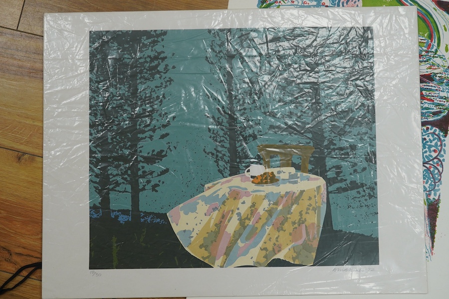 Brighton Open Studio portfolio to include: Harvey Daniels screenprint, The Golden Knot, signed, ER, classical landscape, largest 60 x 49cm, all unframed. Condition - varies, mostly fair to good